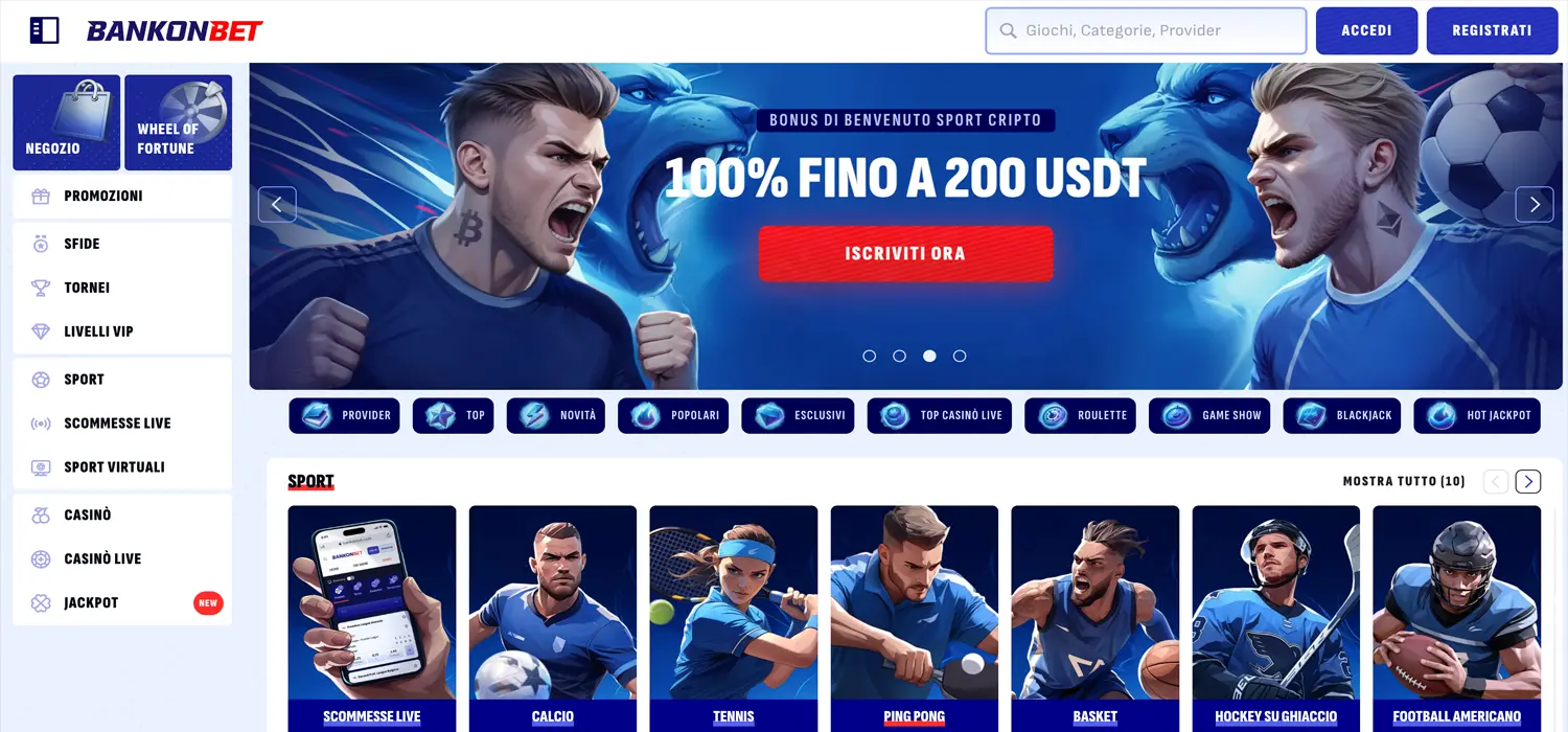 Bookmaker senza documenti: la pagina delle scommesse sportive di Bankonbet